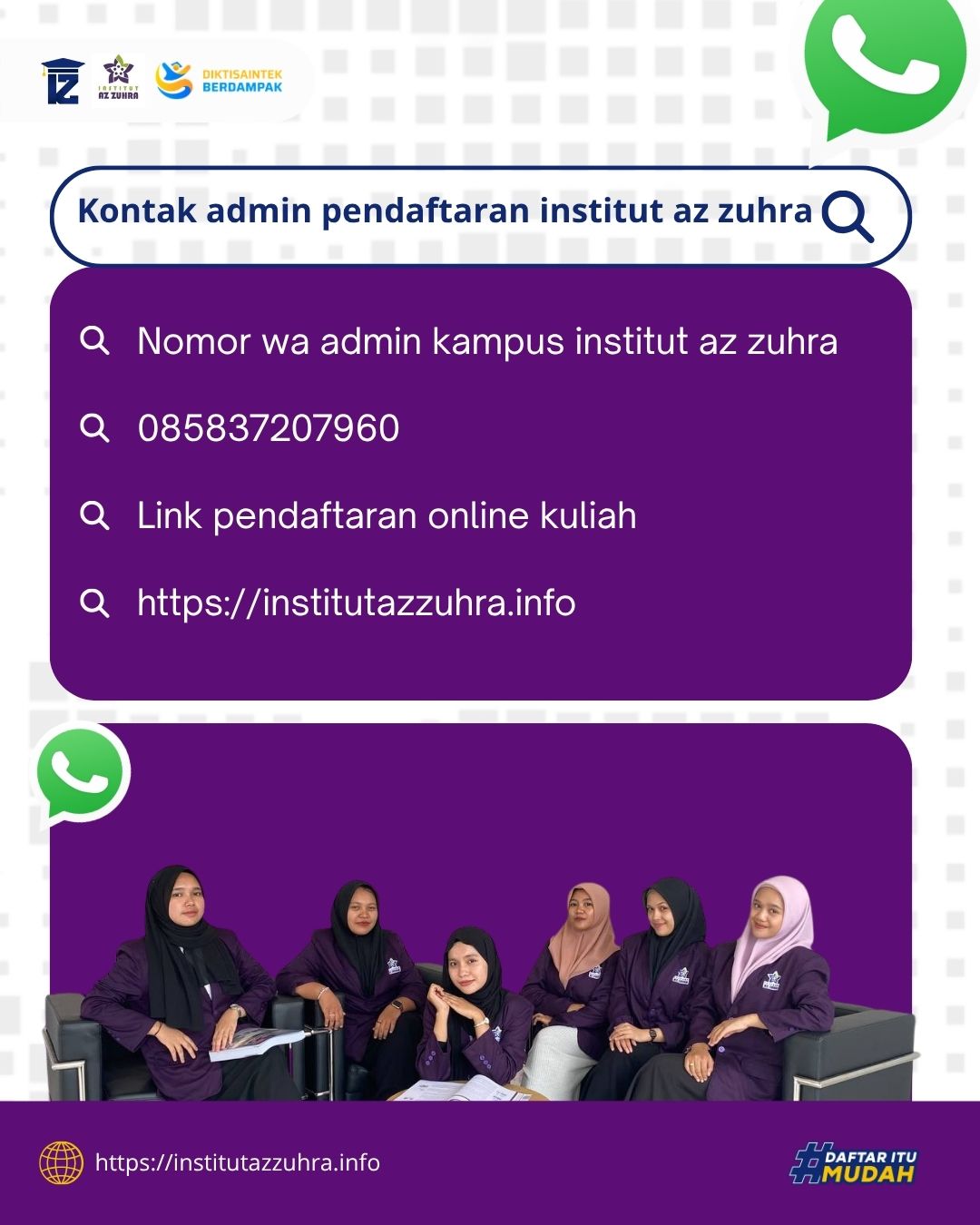 Whatsapp Staff Pendaftaran Kuliah Karyawan Institut Az Zuhra