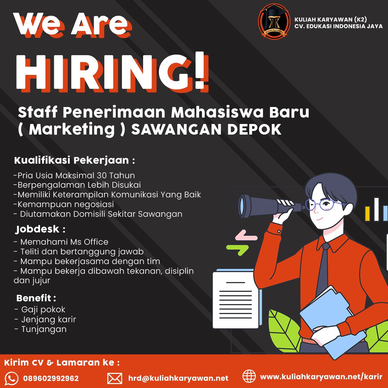 lowongan kerja Staff Penerimaan Mahasiswa Baru (Marketing) Sawangan