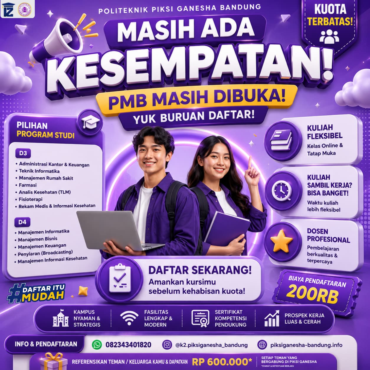 Perkuliahan Sudah Hampir Dimulai, PMB Piksi Ganesha Bandung Masih Dibuka Yuk Daftar Sekarang