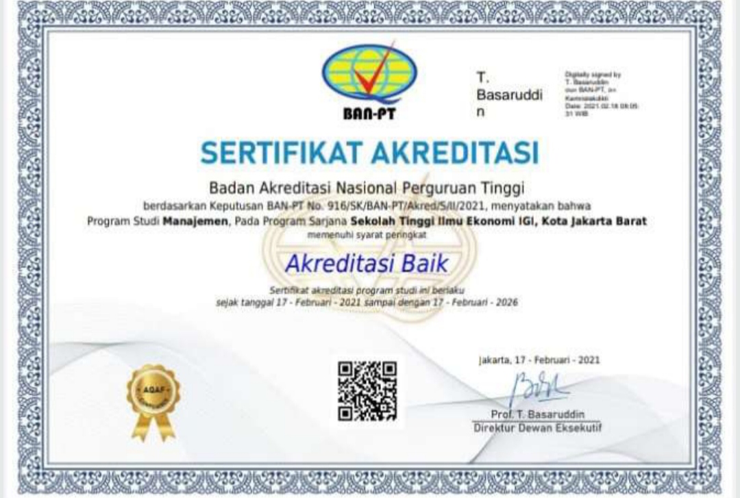 Akreditasi Program Studi S1 Manajemen di STIE IGI