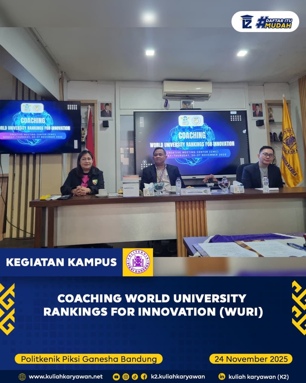 Coaching World University Rankings for Innovation (WURI) di Politeknik Piksi Ganesha Bandung