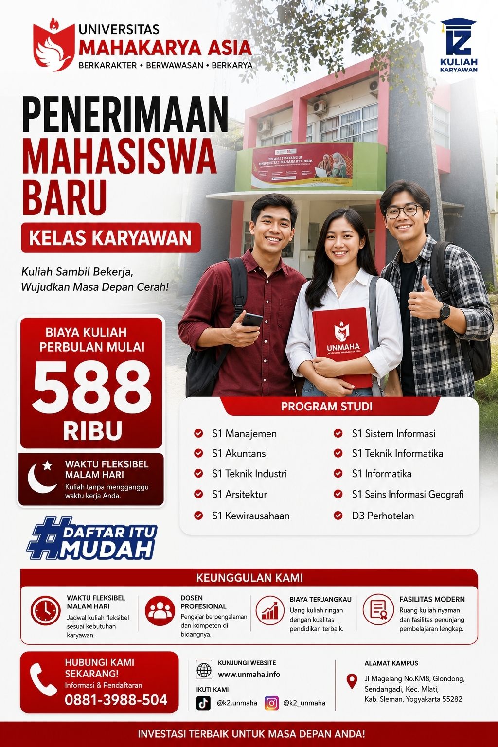 Kuliah D3 dan S1 Sambil Bekerja di Kuliah Karyawan K2 Universitas Mahakarya Asia