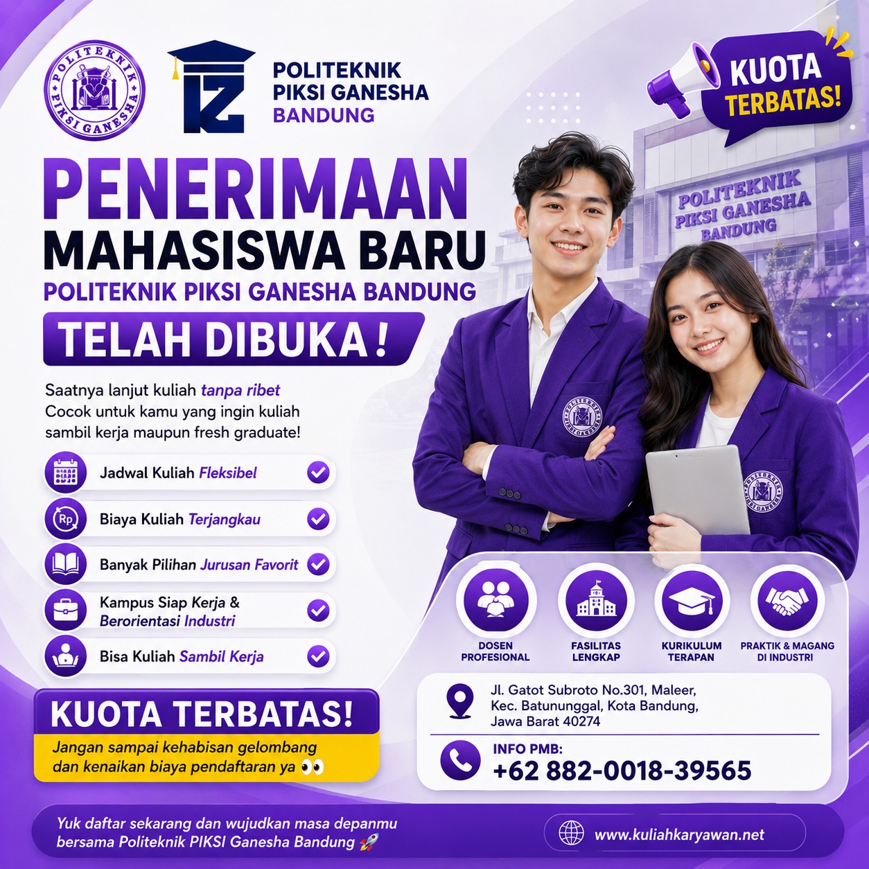Penerimaan Mahasiswa Baru Politeknik Piksi Ganesha Bandung 2026 Kuliah Sambil Kerja