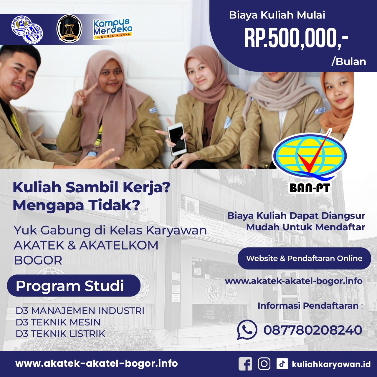 Jadwal kuliah yang fleksibel di Akademi telekomunikasi dan Akademi Teknologi Bogor