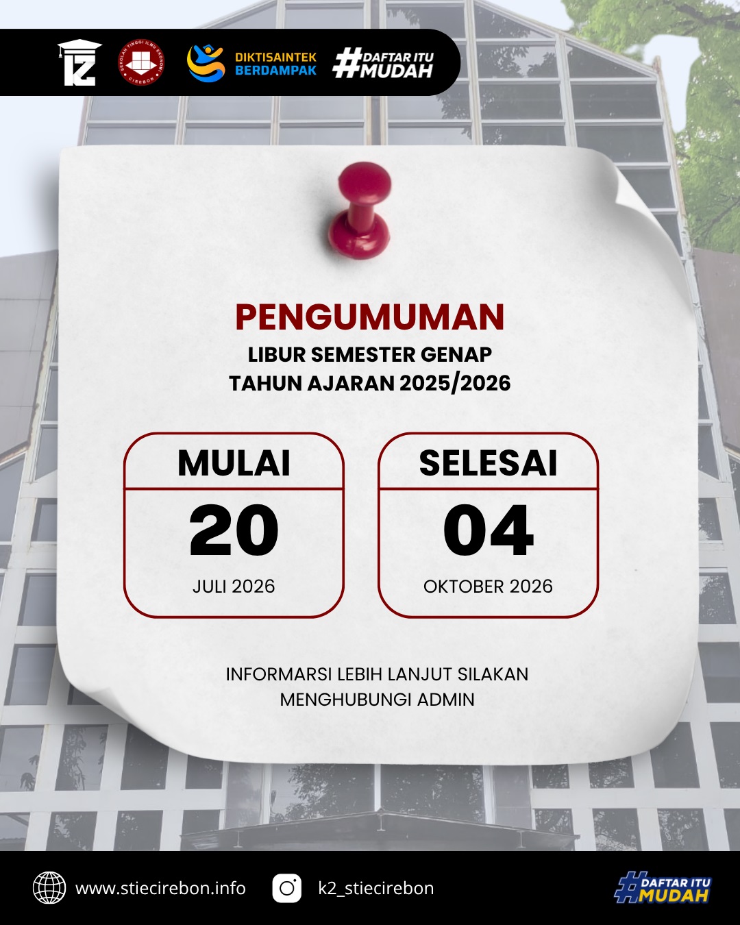 Pengumuman Libur UAS Semester Genap