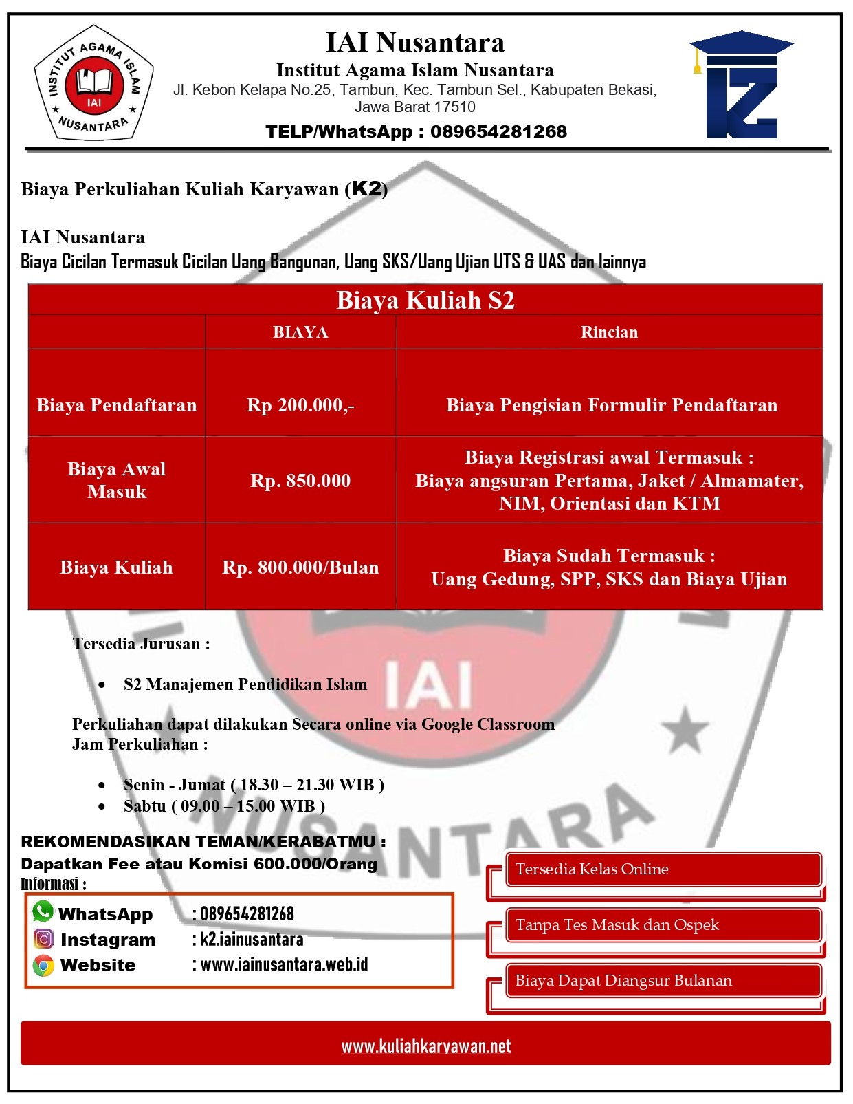 S2 Manajemen Pendidikan Islam di IAI Nusantara