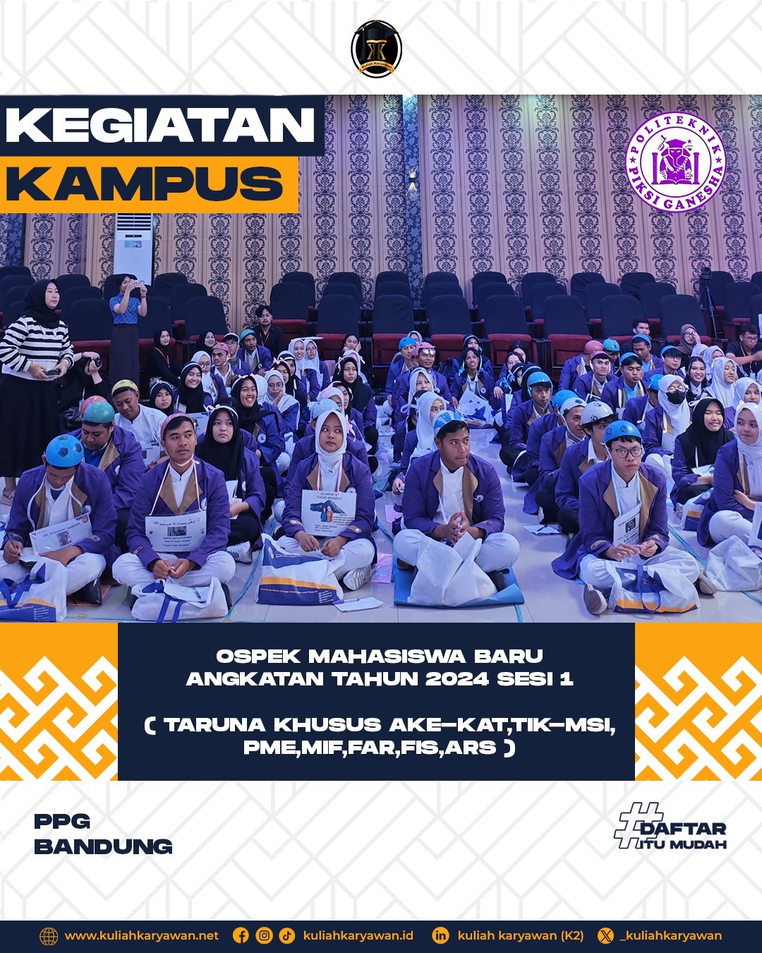 Pelaksanaan Acara Ospek Politeknik Piksi Ganesha Bandung sesi pertama