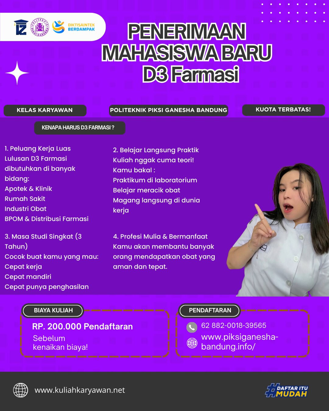 Penerimaan Mahasiswa Baru D3 Farmasi Politeknik Piksi Ganesha Bandung Kelas Karyawan