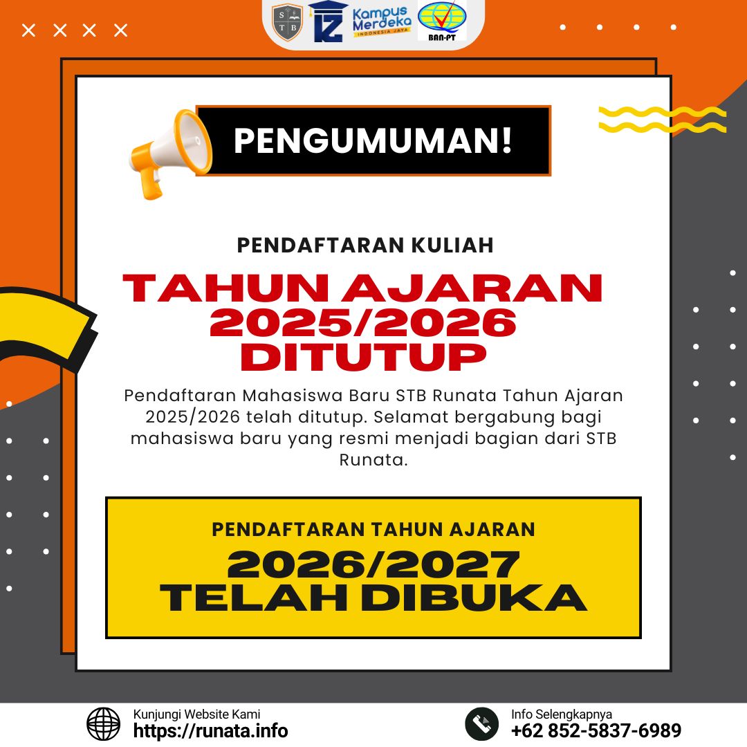 Pendaftaran Kuliah Tahun Ajaran 2026 STB Runata Ditutup