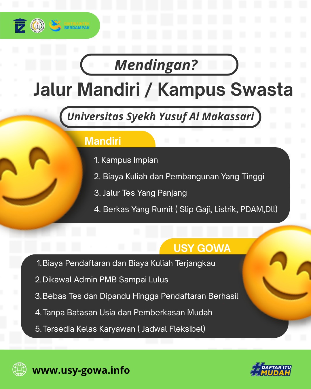 Perbandingan Daftar Jalur Mandiri PTN Dengan Daftar Di Universitas Syekh Yusuf Gowa