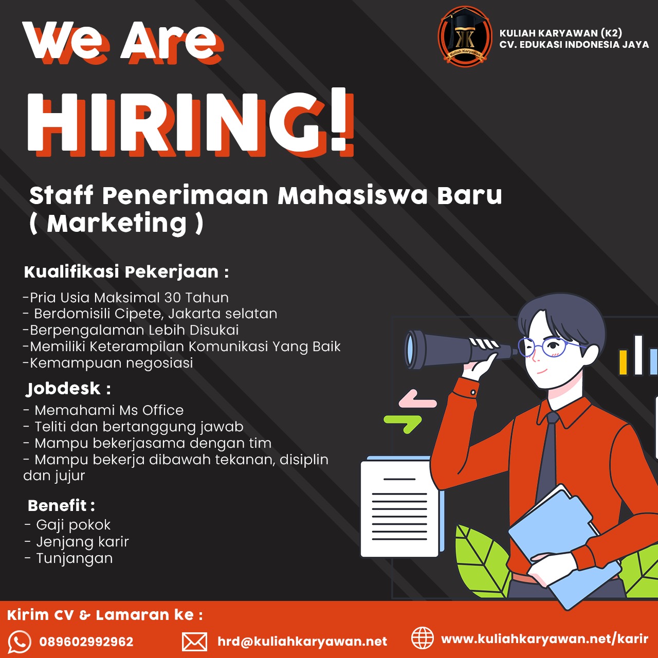 lowongan kerja Staff Penerimaan Mahasiswa Baru (Marketing) Jakarta Selatan