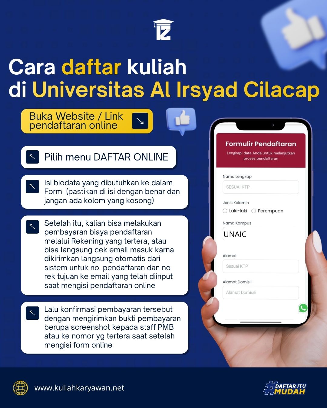 Cara Pendaftaran Online Kelas Karyawan UNAIC 