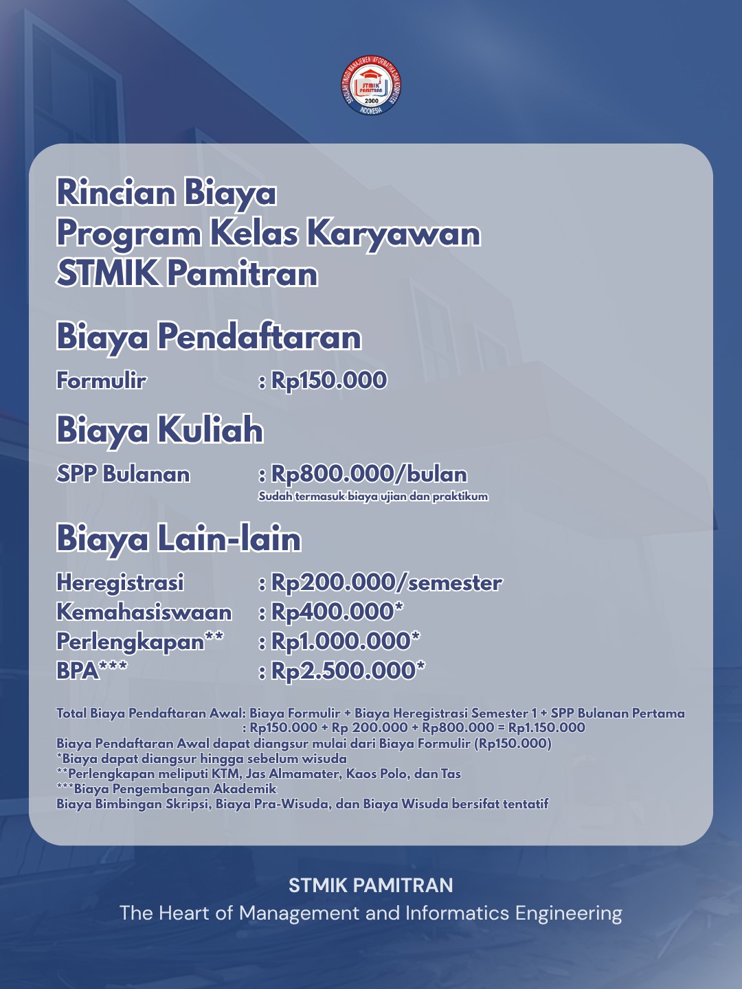 Rincian Biaya STMIK Pamitran 2026