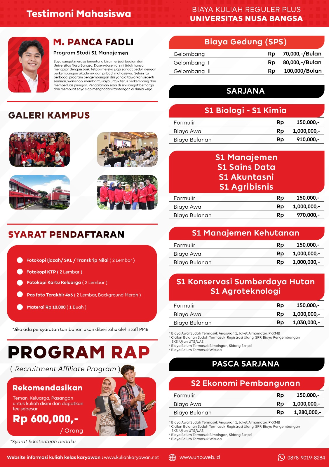 biaya kuliah Universitas Nusa Bangsa, biaya kuliah UNB, pendaftaran mahasiswa baru, kuliah kelas kar