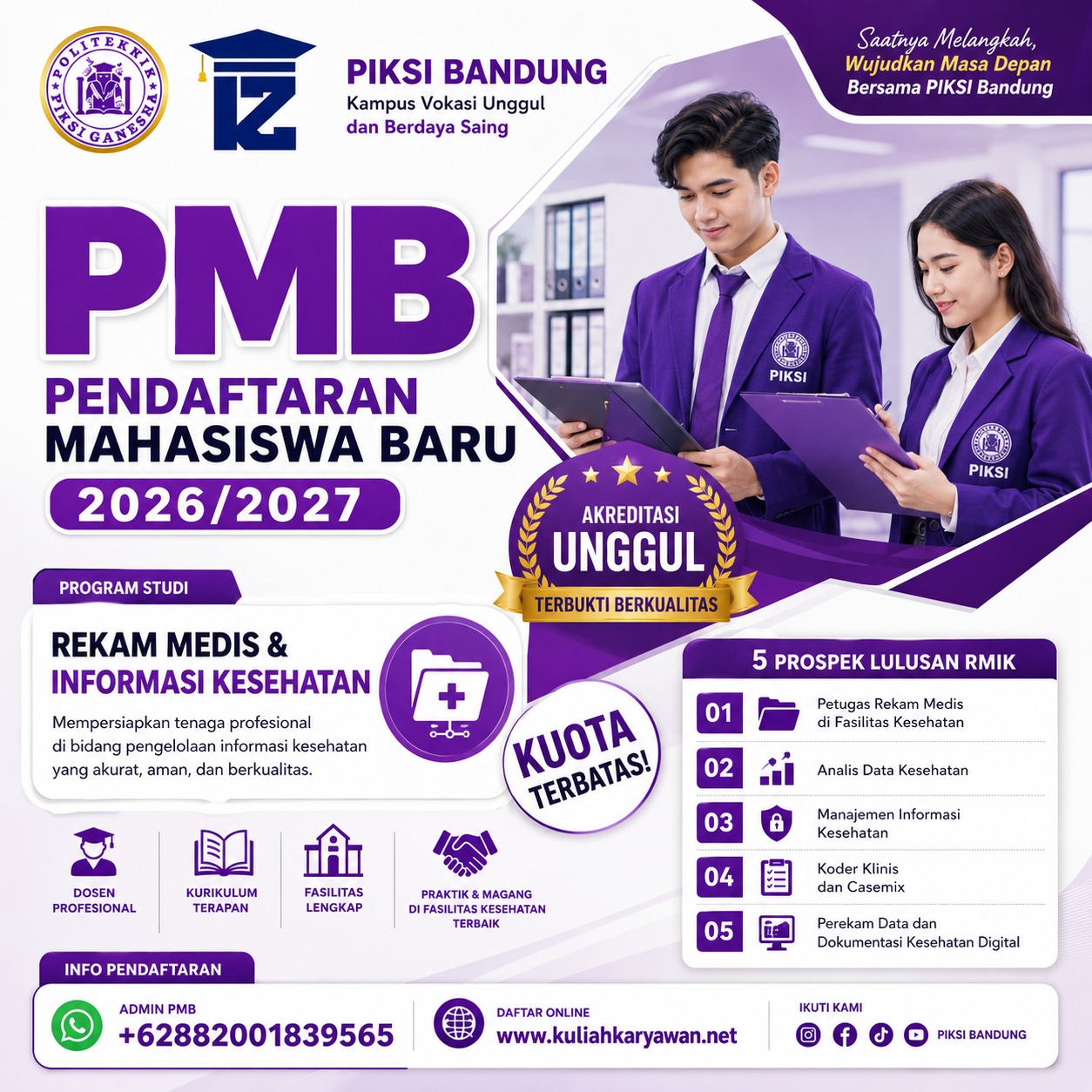 Pendaftaran Mahasiswa Baru Rekam Medis & Informasi Kesehatan Politeknik Piksi Ganesha Bandung 2026/2