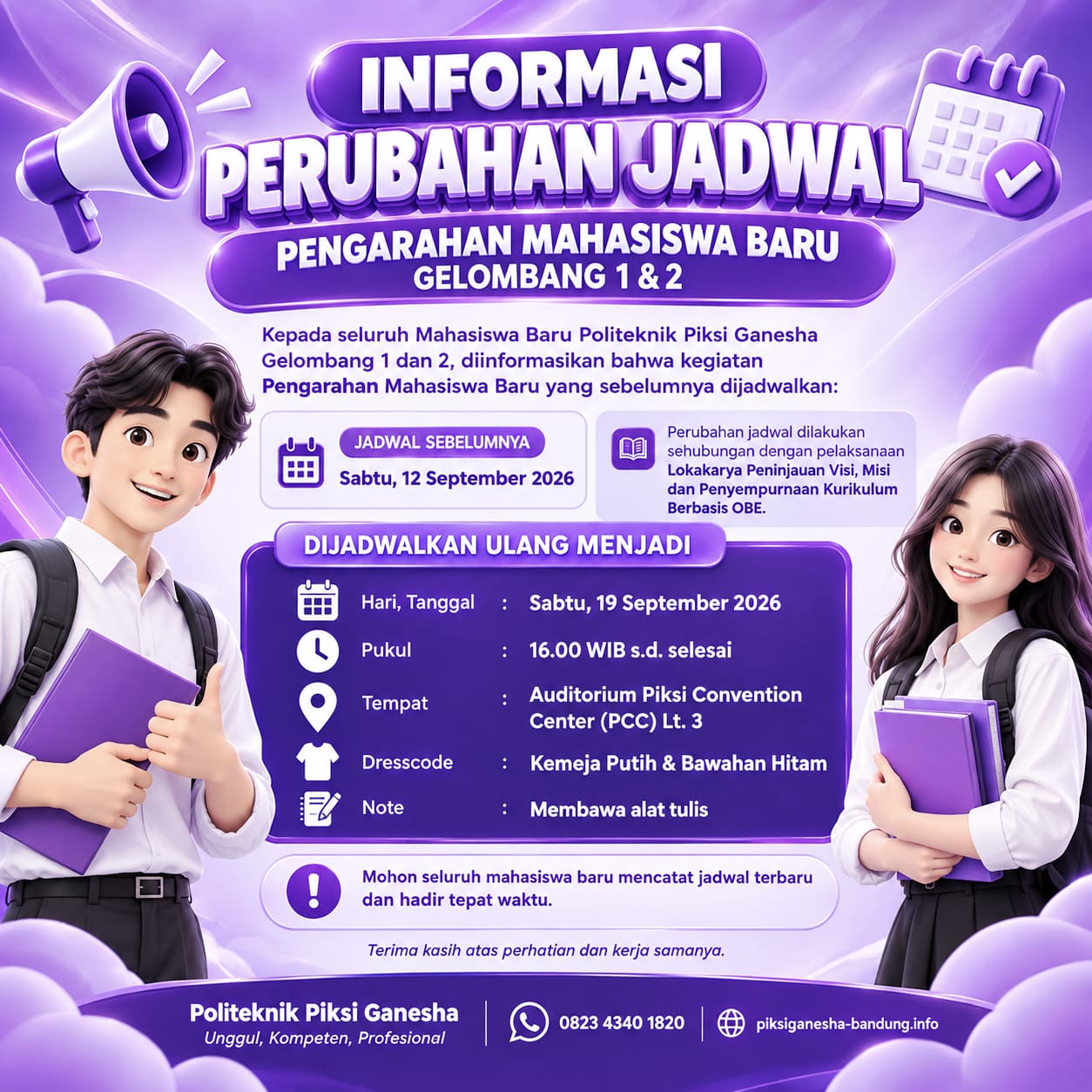 Informasi Perubaqhan Jadwal Politeknik Piksi Ganesha Bandung
