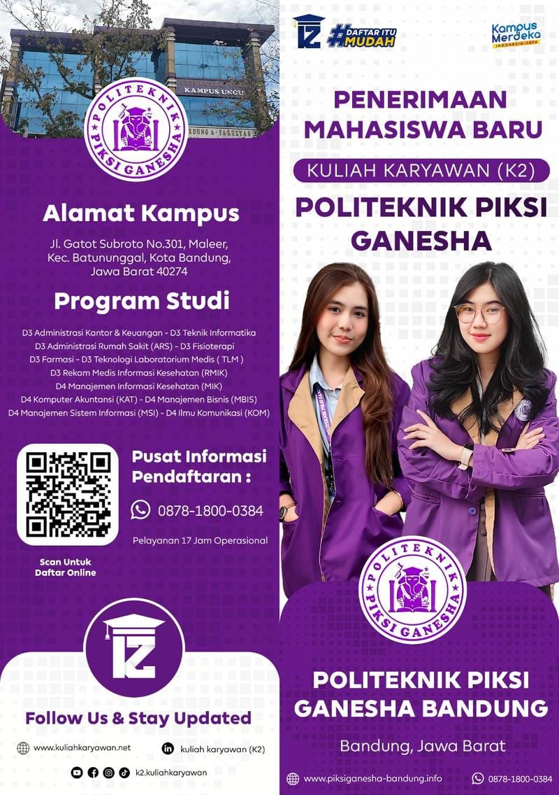Pendaftaran Mahasiswa Baru Kuliah Karyawan Politeknik Piksi Ganesha Bandung 2026
