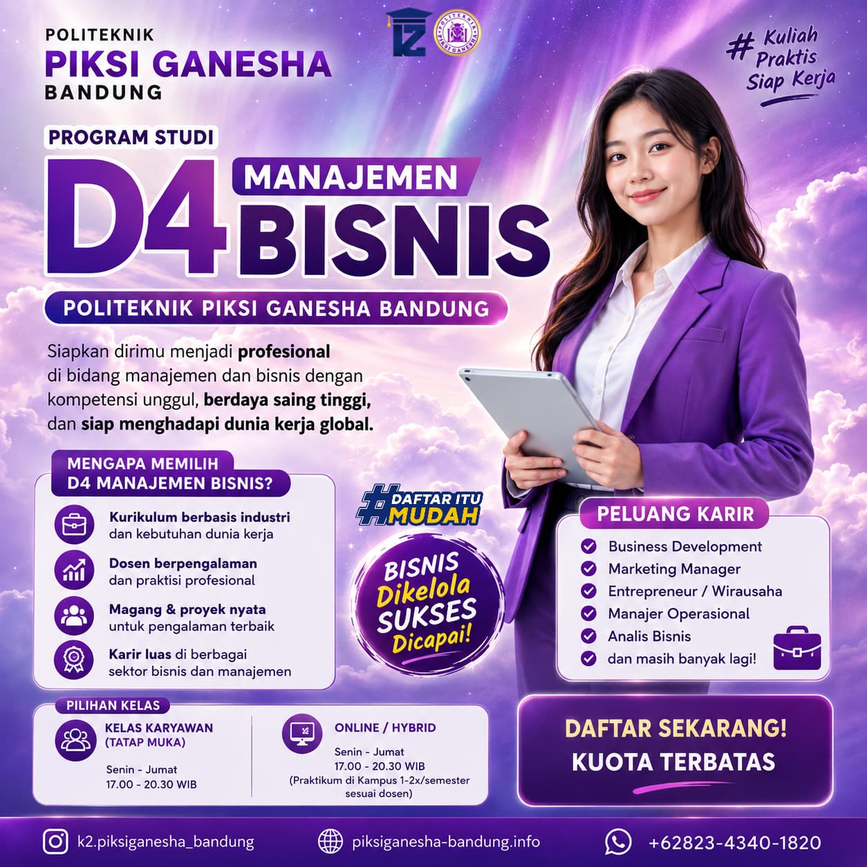 Kuliah Kelas Karyawan di Daerah Gatot Subroto Bandung Ada Jurusan D4 Manajemen Bisnis 