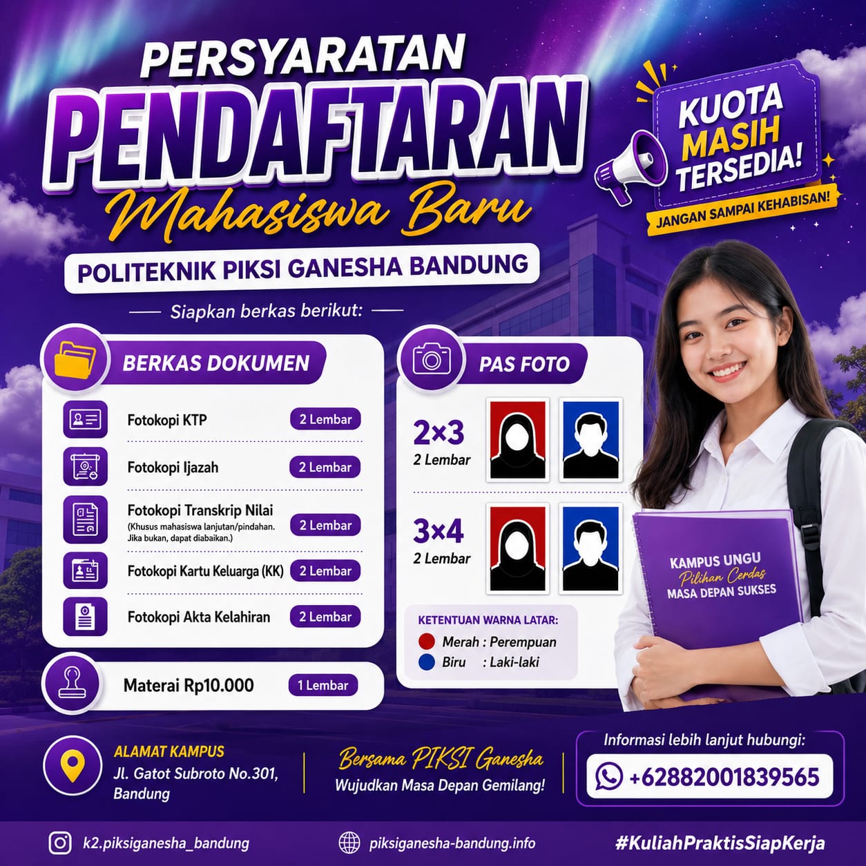 Persyaratan Pendaftaran Politeknik Piksi Ganesha Bandung 