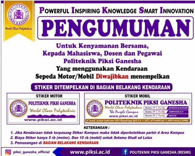 Pengumuman Pemasangan Stiker Kampus Pada Kendaraan