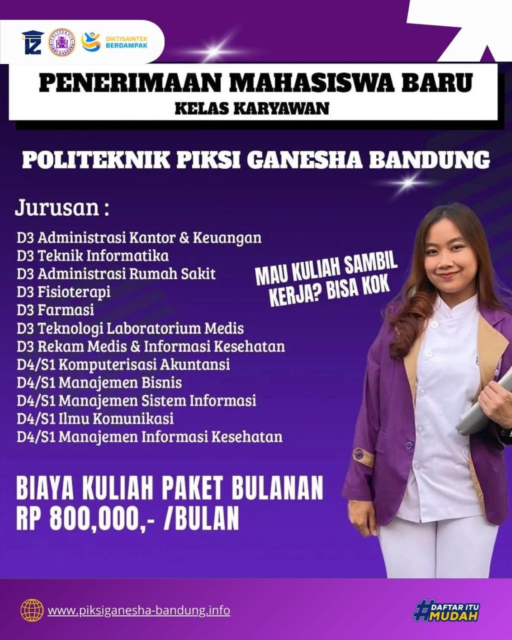 Penerimaan Mahasiswa Baru Kelas Karyawan Politeknik Piksi Ganesha Bandung