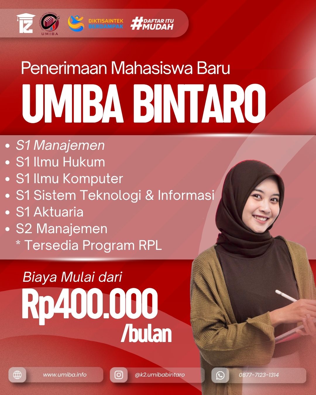 Penerimaan Mahasiswa Baru UMIBA Bintaro Kuliah Fleksibel Dengan Biaya Mulai Rp400 Ribu Per Bulan