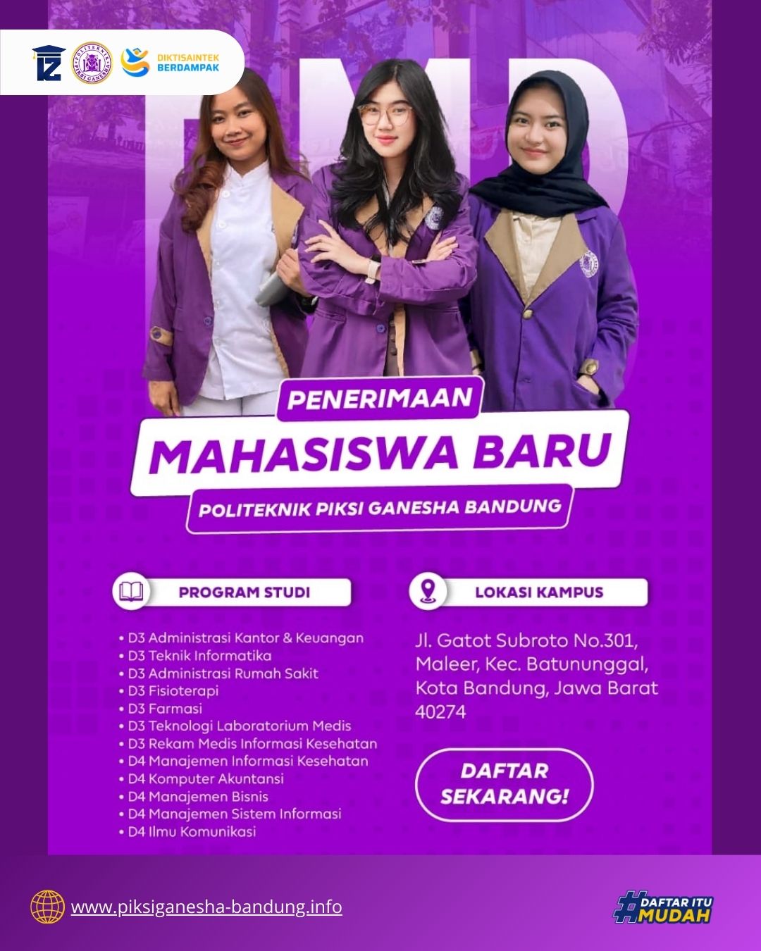 Penerimaan Mahasiswa Baru Politeknik Piksi Ganesha Bandung
