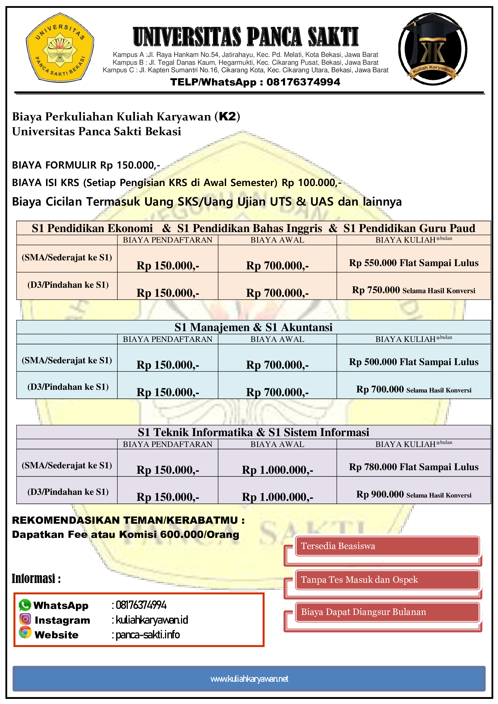 Jurusan Favorit di bekasi dan biaya termurah Se bekasi