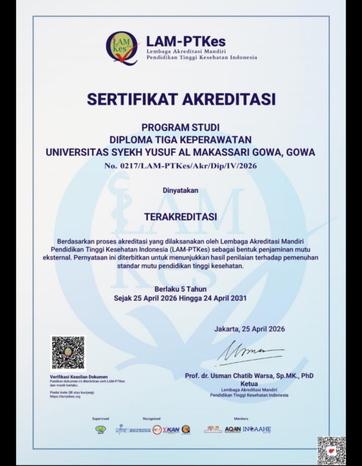 Akreditasi Prodi Keperawatan Universitas Syekh Yusuf Gowa Terakreditasi Baik LAMPTKes