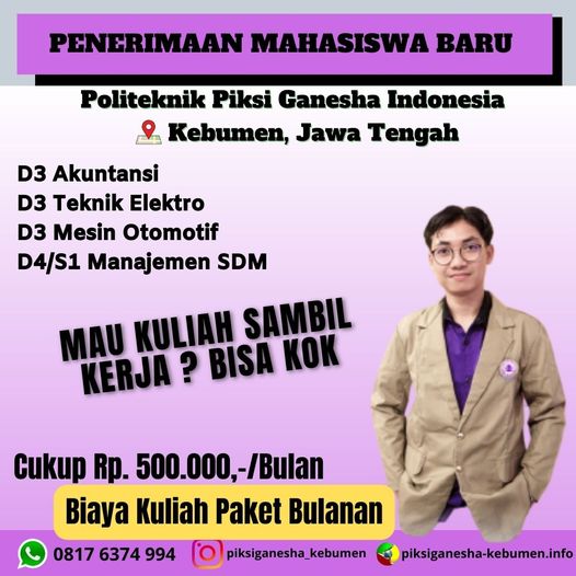 Kampus Murah Akreditasi B Politeknik Piksi Ganesha  Indonesia Kebumen