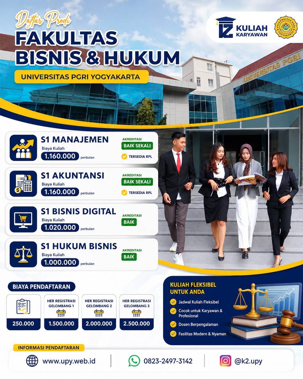 Biaya Kelas Karyawan  Fakultas Bisnis dan Hukum Universitas PGRI Yogyakarta Tahun Akademik 2026 2027