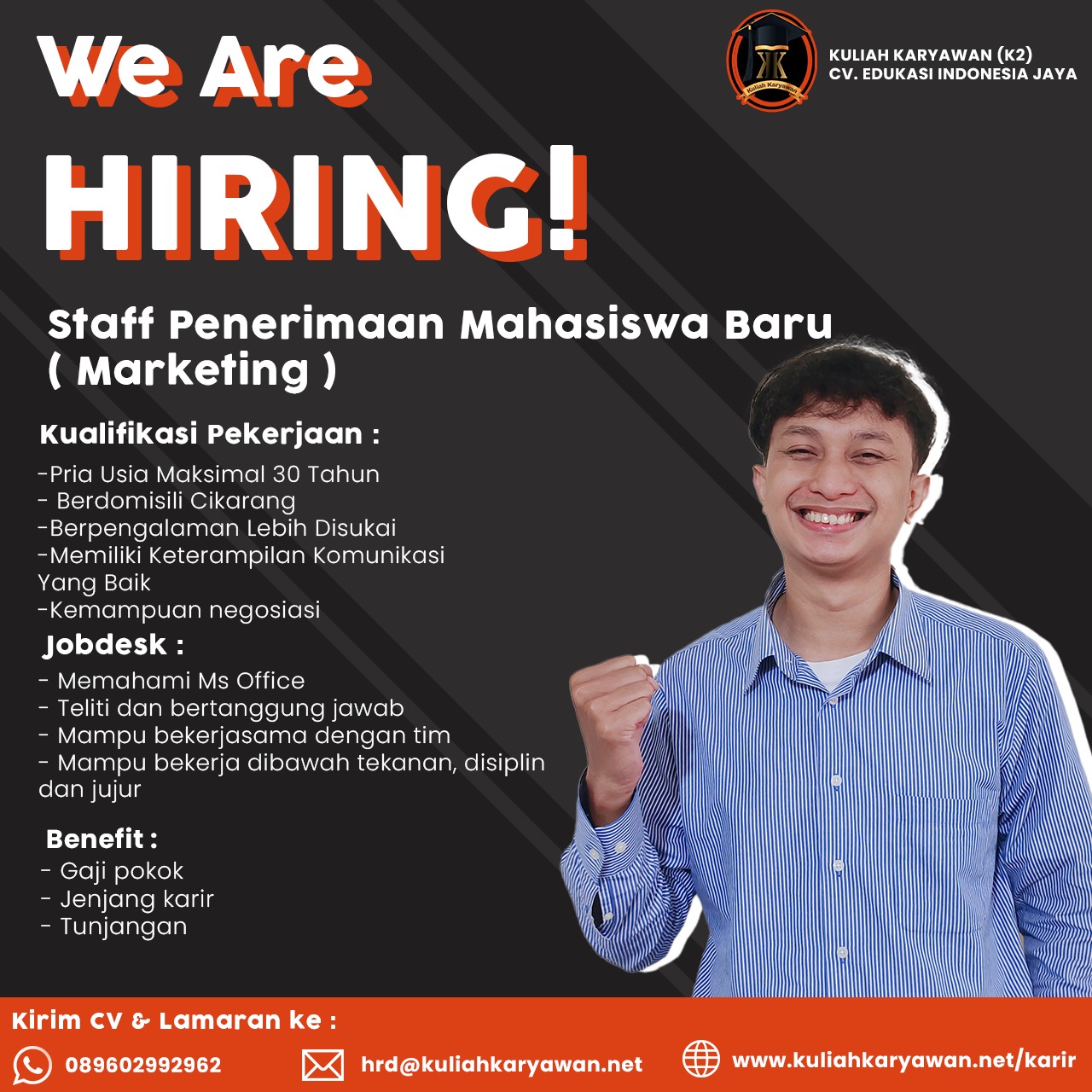 lowongan kerja Staff Penerimaan Mahasiswa Baru (Marketing) Cikarang Utara