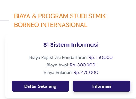 RINCIAN HARGA S1 SISTEM INFORMASI DI STMIK BI BALIKPAPAN