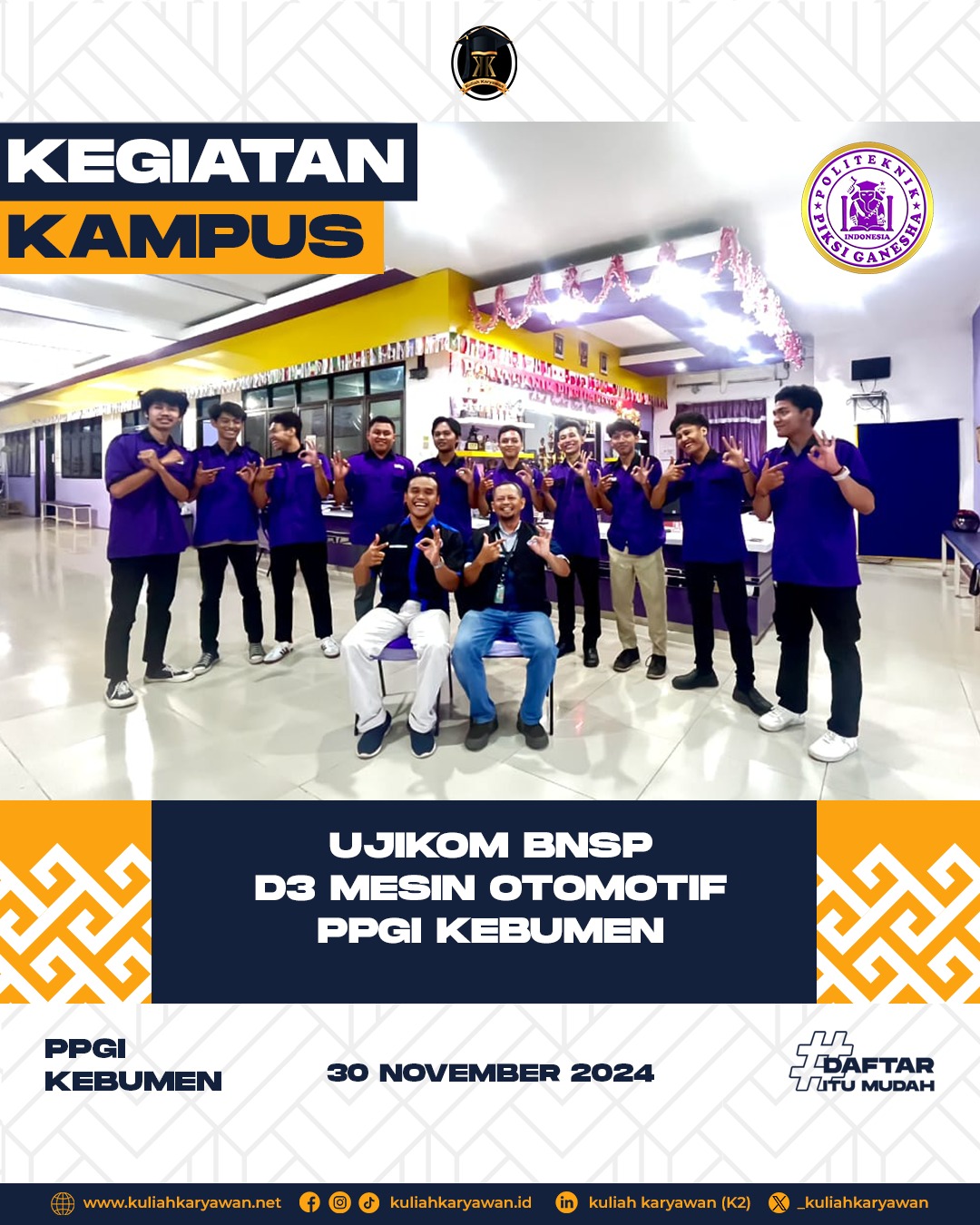 Uji Kompetensi BNSP D3 Mesin Otomotif Politeknik Piksi Ganesha Indonesia Kebumen