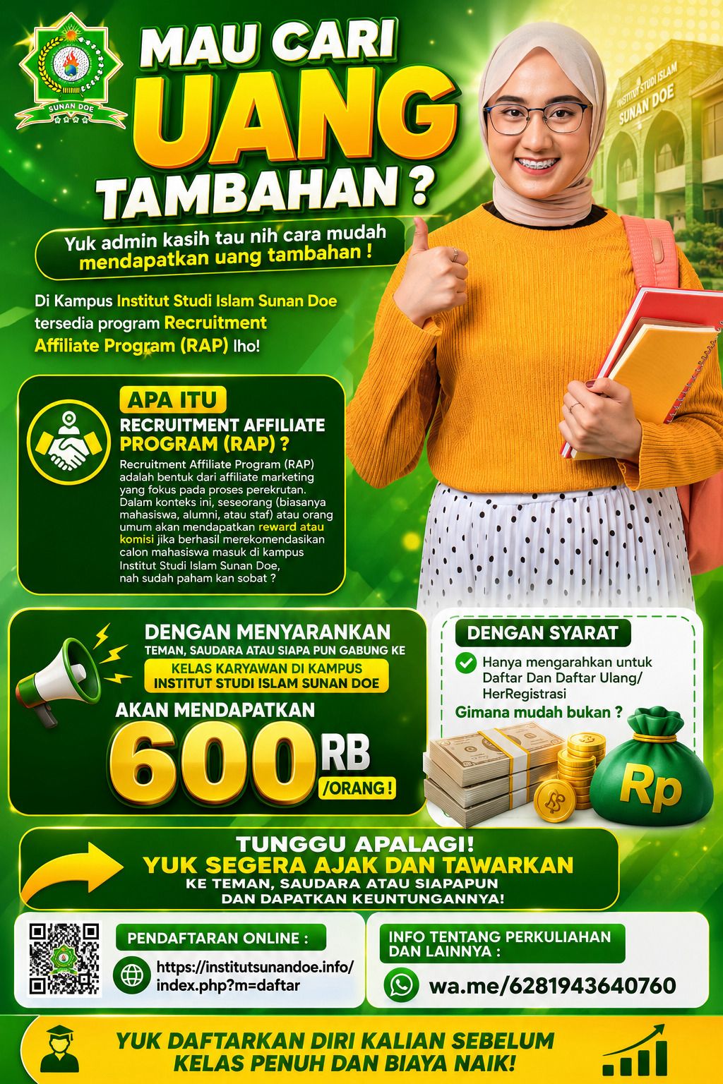 Ajak Teman mu Gabung di Intitut Sunan Doe dan dapatkan fee 600000 per Orang