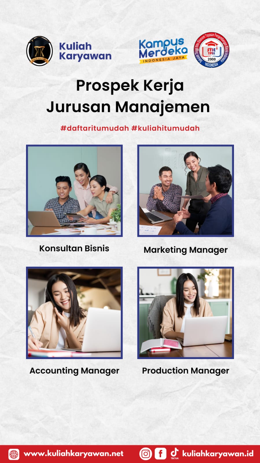 Prospek pilihan kerja di jurusan S1 Manajemen STIE YPBI