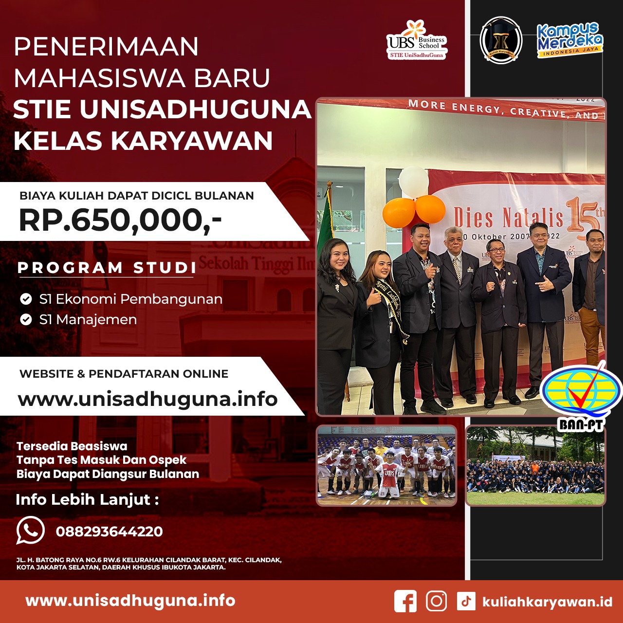 Biaya Kelas Karyawan dan Kelas Online STIE unisadhuguna 