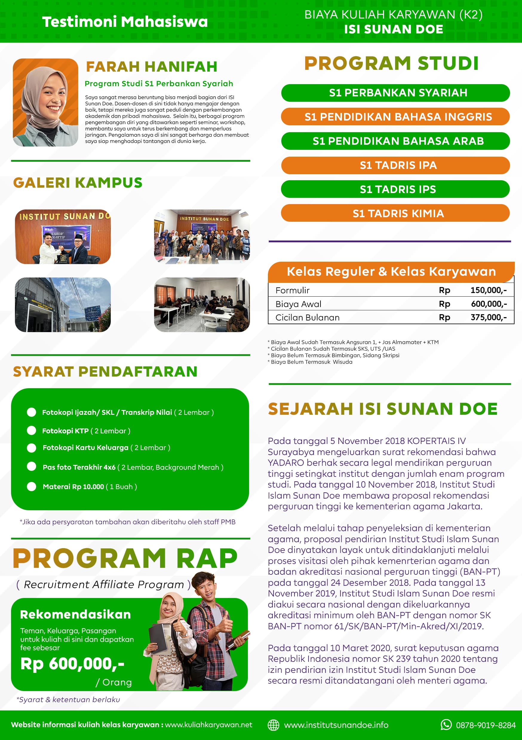 Kuliah Kelas Weekend Biaya terjangkau di Institut Sunan Doe