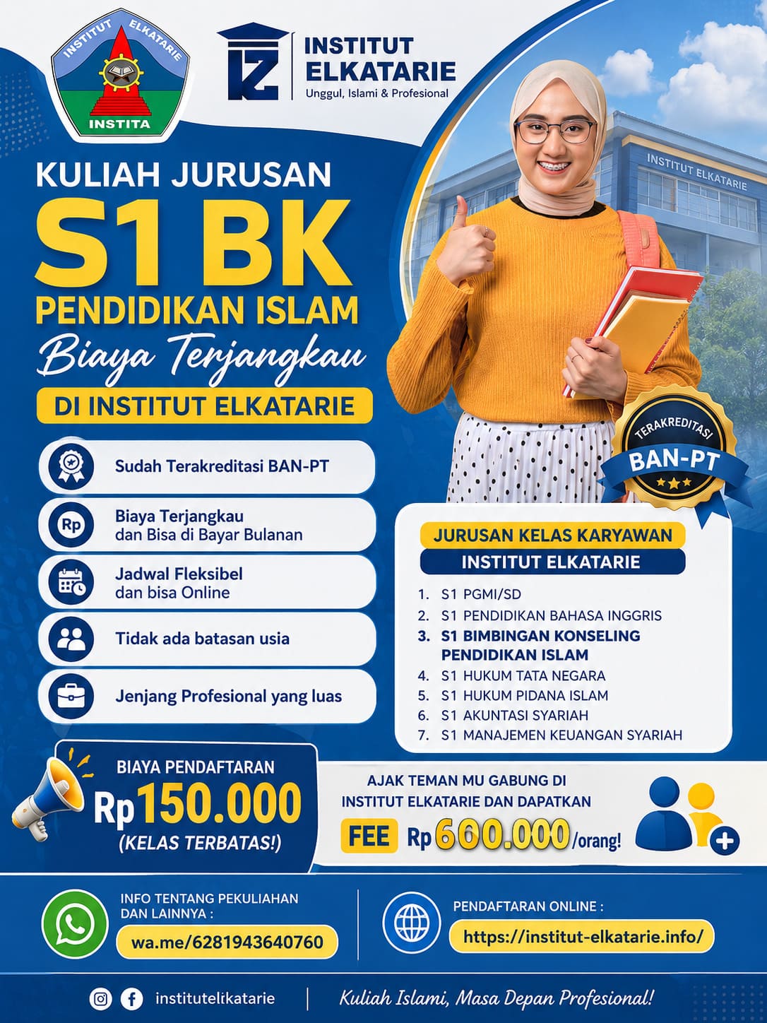 Kuliah Karyawan Jurusan S1 BK Pendidikan Islam Jadwal Fleksibel di Institut ElKatarie