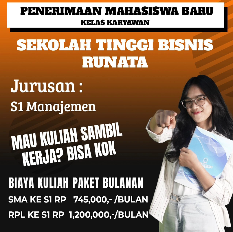 Biaya Pendaftaran Kuliah Sekolah Tinggi Bisnis Runata
