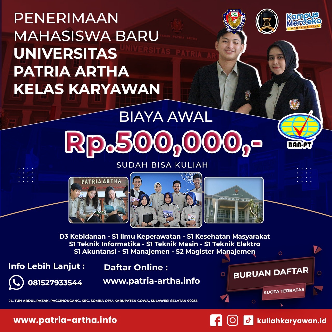Pendaftaran Calon Mahasiswa Baru S1, D3, S2 Kelas Karyawan / Program Kuliah Karyawan / Program Perku