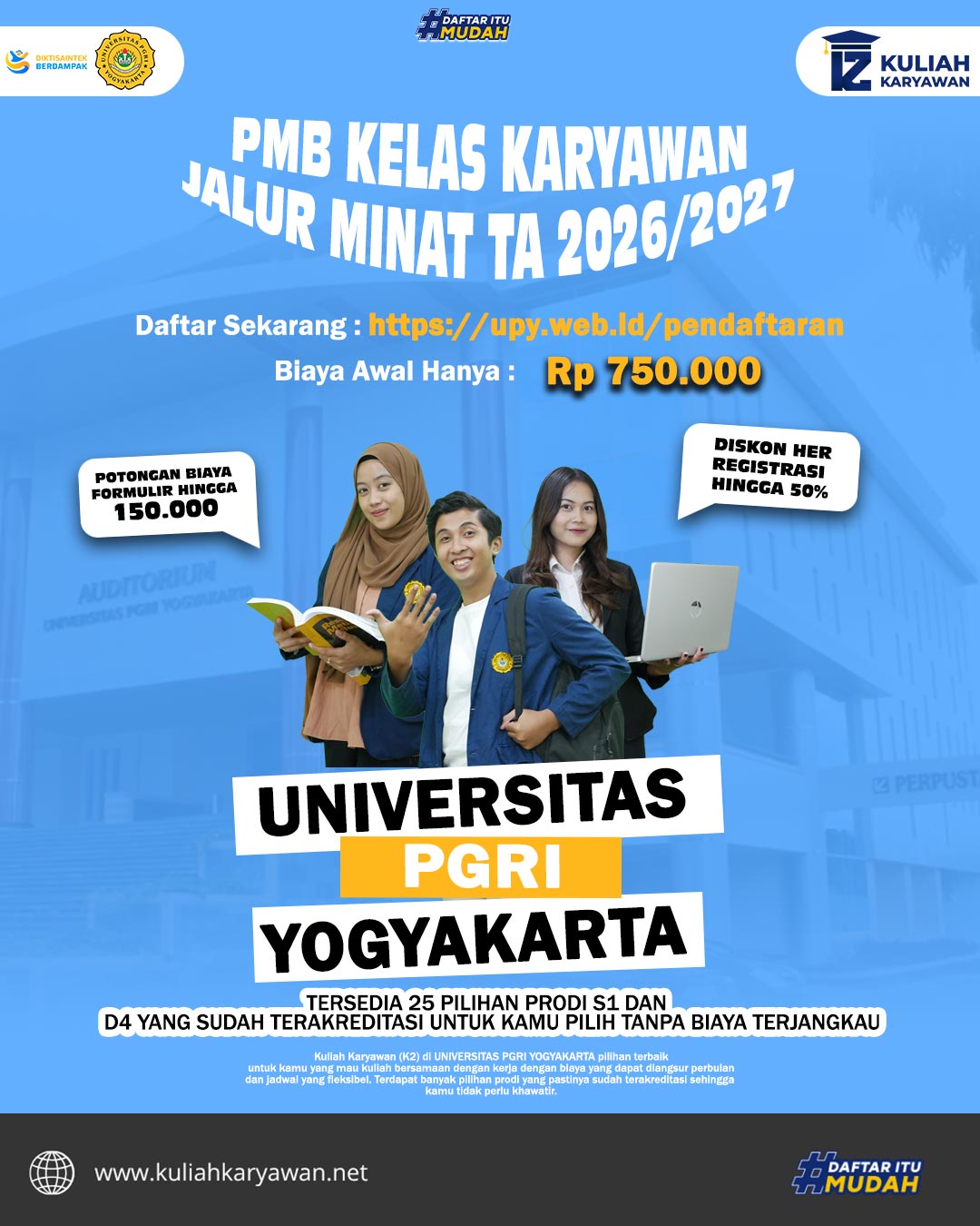 Pembukaan PMB Jalur Peminatan UPY  Daftar Mulai Rp 100.000