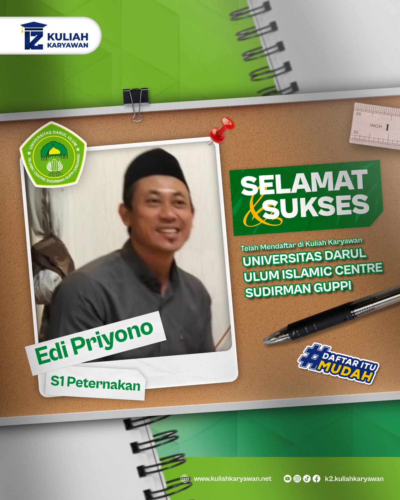 Selamat dan Sukses telah mendaftar di UNDARIS