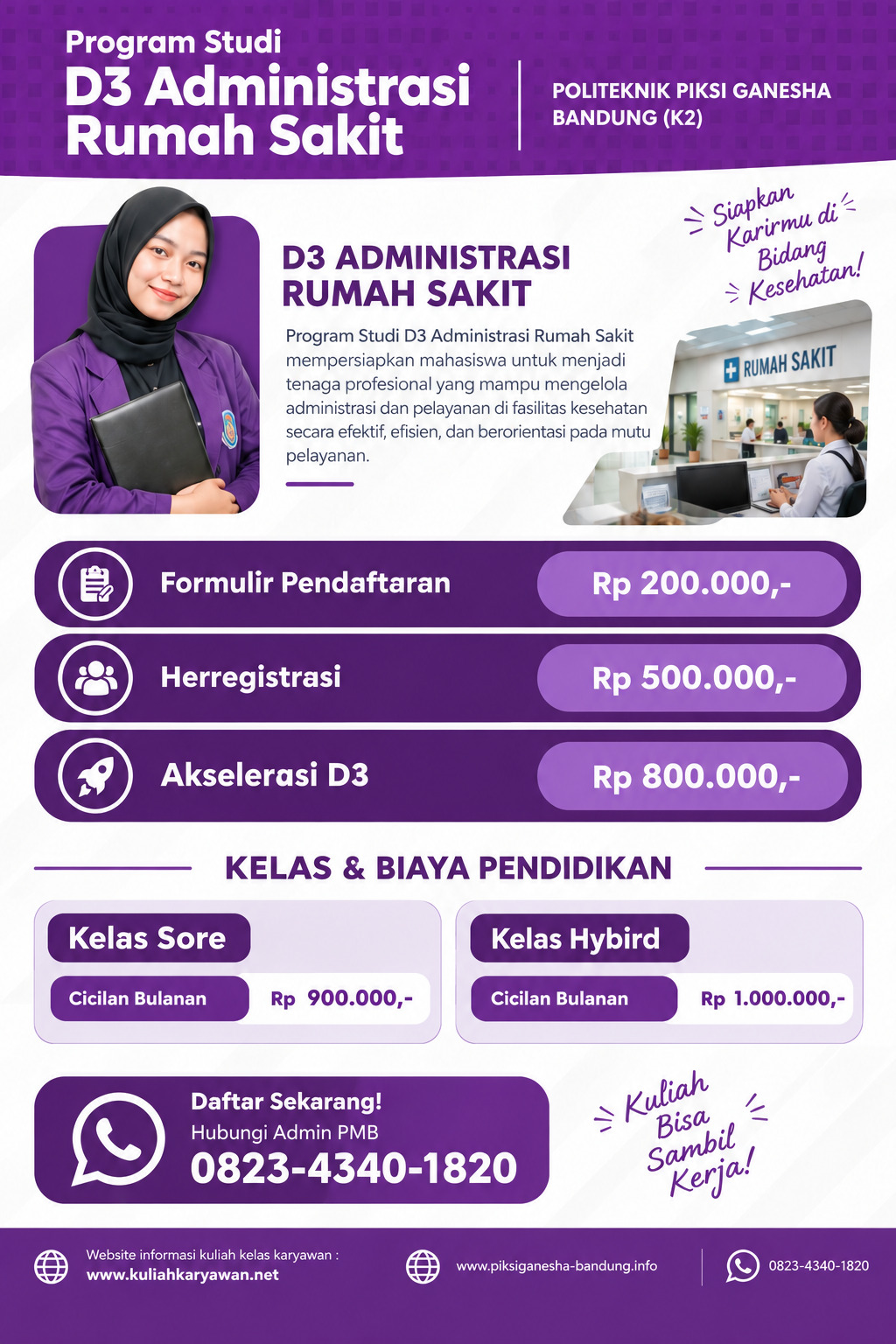 Pendaftaran Gelombang Ekstensi Kuliah D3 Administrasi Rumah Sakit di Piksi Ganesha Bandung