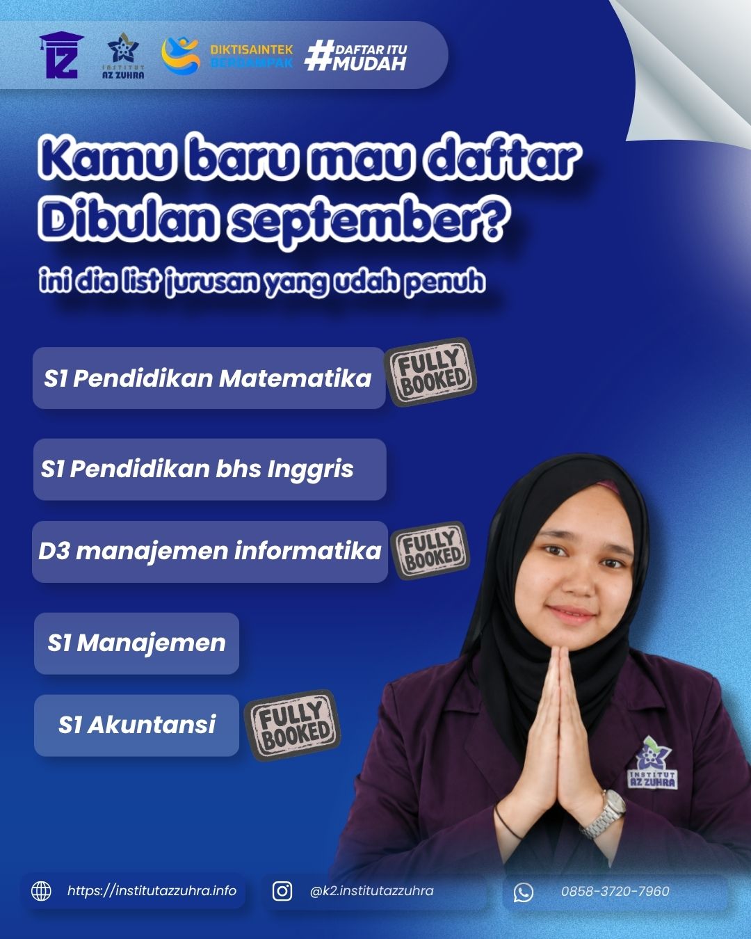 Jurusan Di Institut Az Zuhra Ini Kuotanya Sudah Penuh