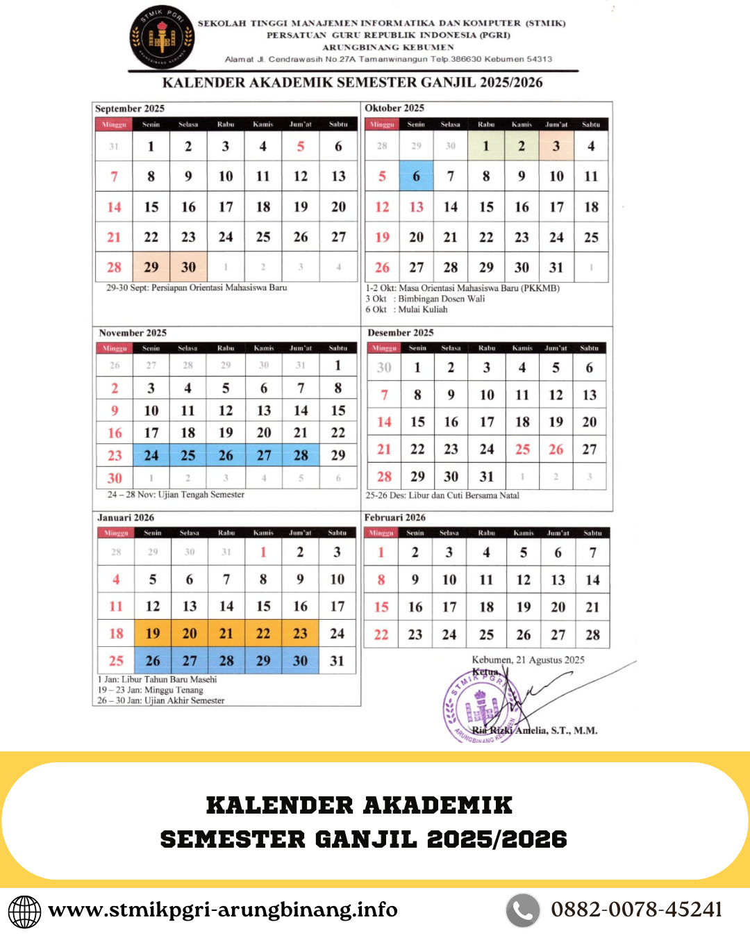Kalender Akademik STMIK PGRI Arungbinang Kebumen :: Kuliah Karyawan