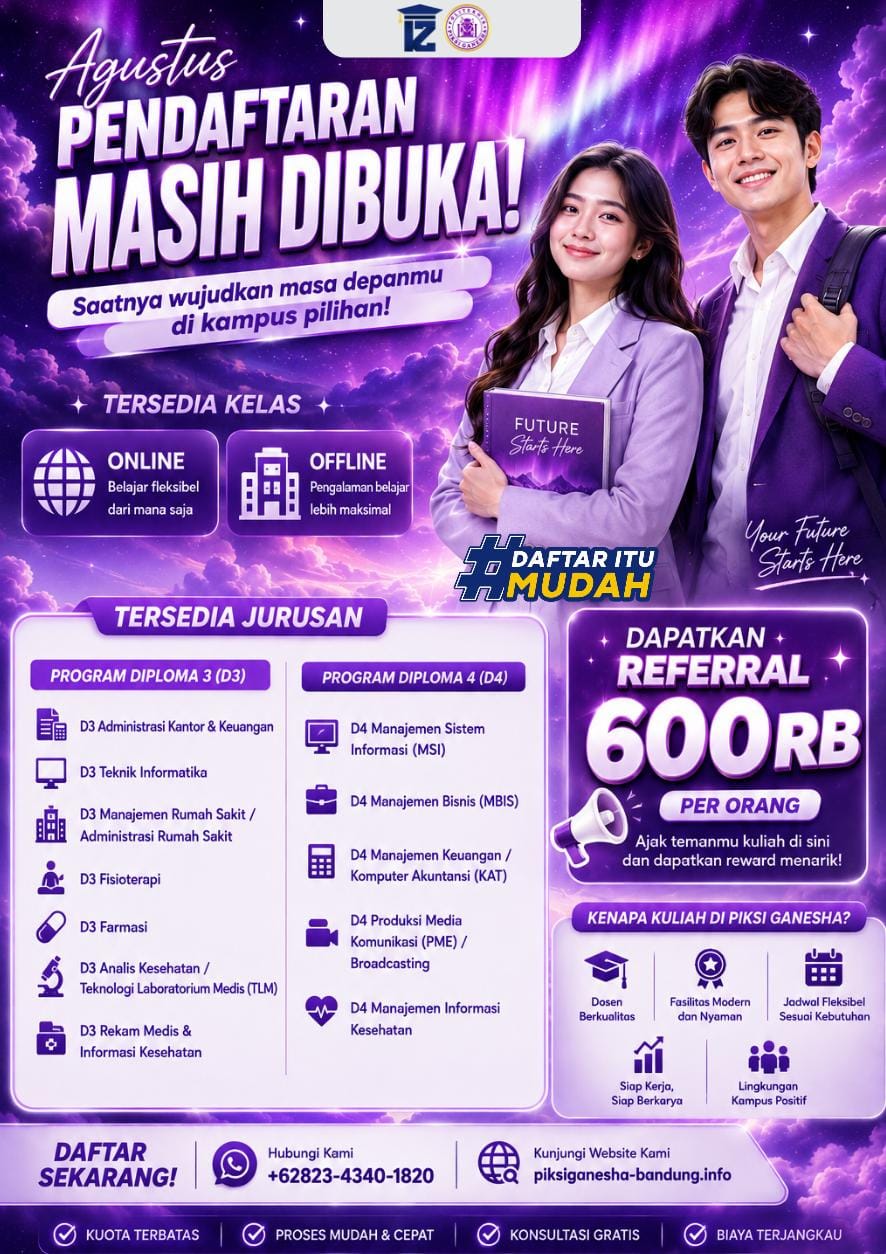 Pendaftaran Kampus Piksi Ganesha Bandung Tahun 2026 Masih Dibuka 