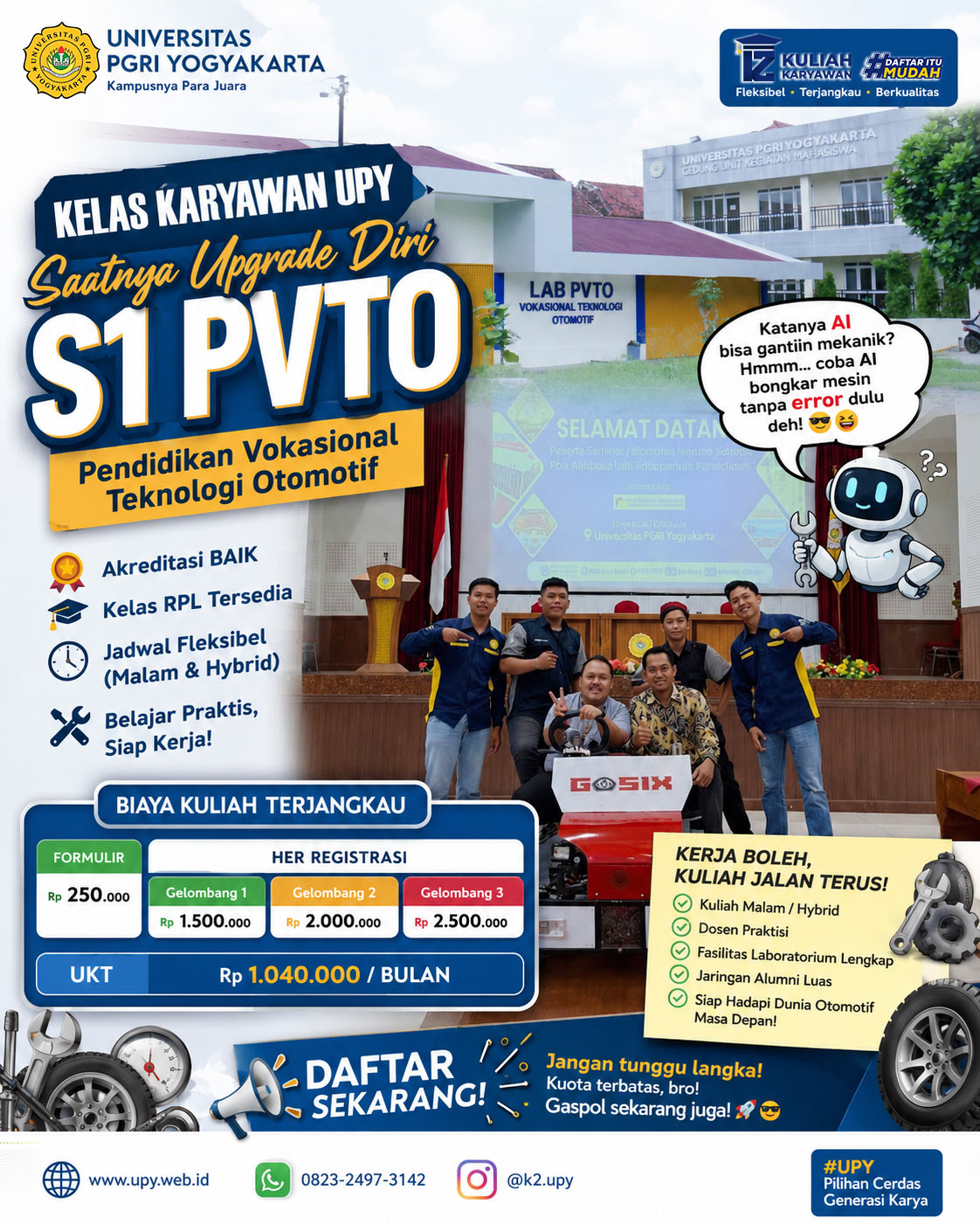 Daftar Kuliah Karyawan K2 UPY S1 Pendidikan Vokasional Teknologi Otomotif PVTO
