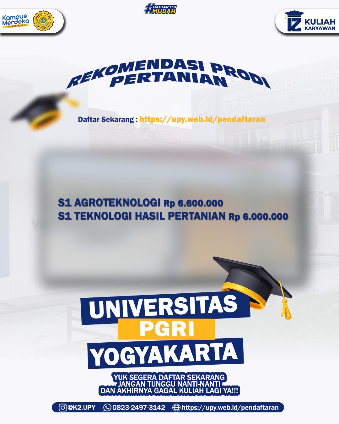 Kuliah Karyawan UPY Jurusan Pertanian: S1 Agroteknologi dan S1 Teknologi Hasil Pertanian Biaya Terja