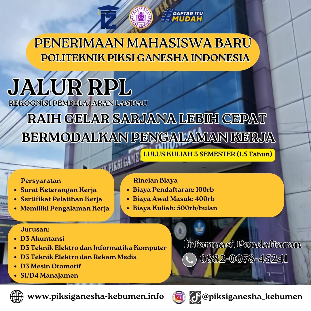 Rekognisi Pembelajaran Lampau Politeknik Piksi Ganesha Indonesia Kebumen